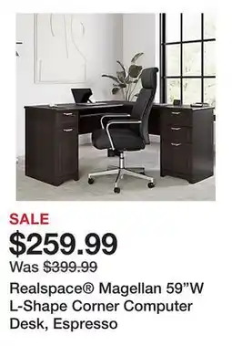 Office Depot Realspace Magellan 59W L-Shape Corner Computer Desk, Espresso offer