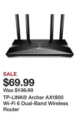 Office Depot TP-LINK Archer AX1800 Wi-Fi 6 Dual-Band Wireless Router offer