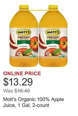 Costco Mott's Organic 100% Apple Juice, 1 Gal, 2-count offer
