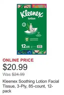 Costco Kleenex Soothing Lotion Facial Tissue, 3-Ply, 85-count, 12-pack offer