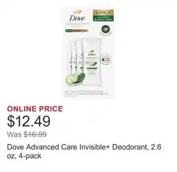 Costco Dove Advanced Care Invisible+ Deodorant, 2.6 oz, 4-pack offer