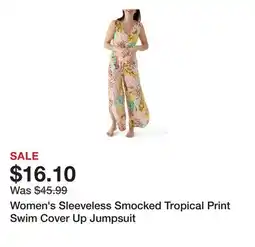 Belk Women's Sleeveless Smocked Tropical Print Swim Cover Up Jumpsuit offer