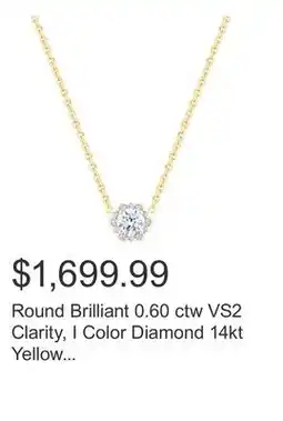 Costco Round Brilliant 0.60 ctw VS2 Clarity, I Color Diamond 14kt Yellow Gold Pendant offer