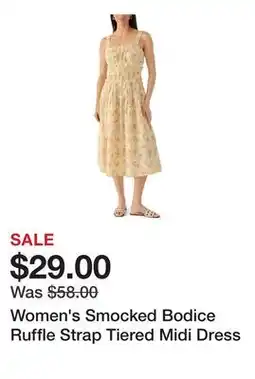 Belk Women's Smocked Bodice Ruffle Strap Tiered Midi Dress offer