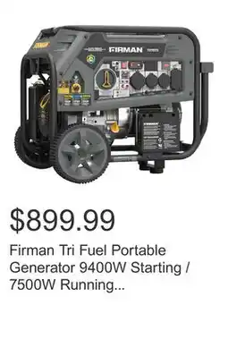 Costco Firman Tri Fuel Portable Generator 9400W Starting / 7500W Running Electric Start, Gas, CO Alert offer