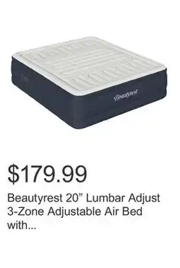 Costco Beautyrest 20 Lumbar Adjust 3-Zone Adjustable Air Bed with Built-in Pump offer