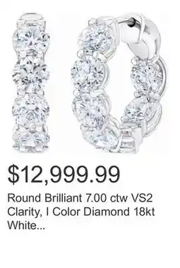 Costco Round Brilliant 7.00 ctw VS2 Clarity, I Color Diamond 18kt White Gold Hoop Earrings offer