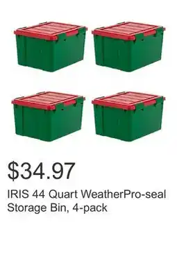 Costco IRIS 44 Quart WeatherPro-seal Storage Bin, 4-pack offer