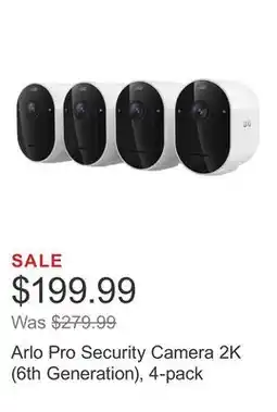 Costco Arlo Pro Security Camera 2K (6th Generation), 4-pack offer