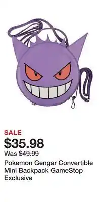 Game Stop Pokemon Gengar Convertible Mini Backpack GameStop Exclusive offer
