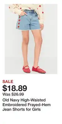 Old Navy Old Navy High-Waisted Embroidered Frayed-Hem Jean Shorts for Girls offer