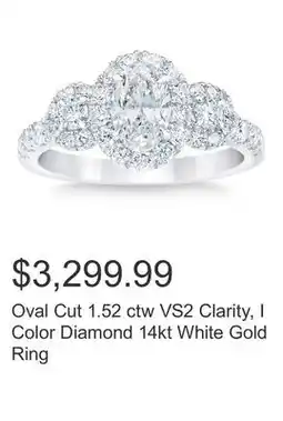 Costco Oval Cut 1.52 ctw VS2 Clarity, I Color Diamond 14kt White Gold Ring offer