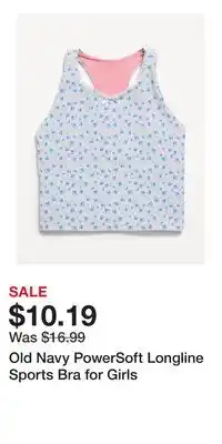 Old Navy Old Navy PowerSoft Longline Sports Bra for Girls offer