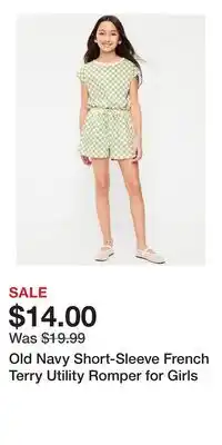 Old Navy Old Navy Short-Sleeve French Terry Utility Romper for Girls offer