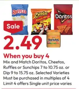 Stater Bros Doritos, Cheetos, Ruffles or Sunchips 7 to 10.75 oz. or Dip 9 to 15.75 oz offer