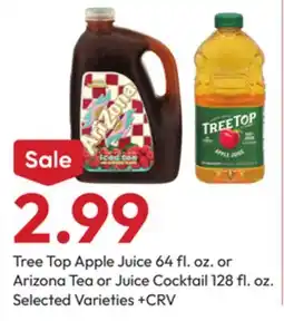 Stater Bros Tree Top Apple Juice 64 fl. oz. or Arizona Tea or Juice Cocktail 128 fl. oz offer