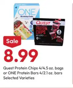 Stater Bros Quest Protein Chips 4/4.5 oz. bags or ONE Protein Bars 4/2.1 oz. bars offer