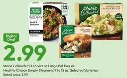 Stater Bros Marie Callender's Dinners or Large Pot Pies or Healthy Choice Simply Steamers offer