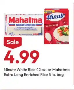 Stater Bros Minute White Rice 42 oz. or Mahatma Extra Long Enriched Rice 5 lb. bag offer