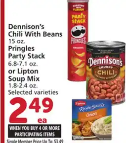 Albertsons Dennison's Chili With Beans 15 oz. Pringles Party Stack 6.8-7.1 oz. or Lipton Soup Mix 1.8-2.4 oz offer
