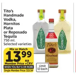 Albertsons Tito's Handmade Vodka, Hornitos Plata or Reposado Tequila offer