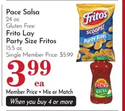 Pavilions Pace Salsa 24 oz. Gluten Free or Frito Lay Party Size Fritos 15.5 oz offer