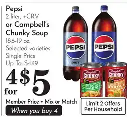 Pavilions Pepsi 2 liter, + CRV or Campbell's Chunky Soup 18.6-19 oz offer