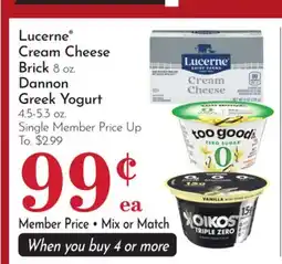 Pavilions Lucerne Cream Cheese Brick 8 oz. Dannon Greek Yogurt 4.5-5.3 oz offer