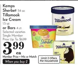 Pavilions Kemps Sherbet 54 oz. Tillamook Ice Cream 1.5 qt. or Bars 4 ct offer