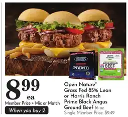Pavilions Open Nature Grass Fed 85% Lean or Harris Ranch Prime Black Angus Ground Beef offer