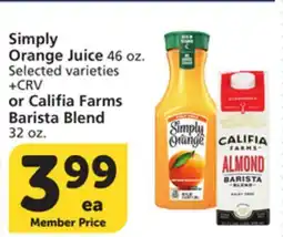Vons Simply Orange Juice 46 oz. or Califia Farms Barista Blend 32 oz offer