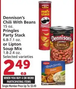 Vons Dennison's Chili With Beans 15 oz. Pringles Party Stack 6.8-7.1 oz. or Lipton Soup Mix 1.8-2.4 oz offer
