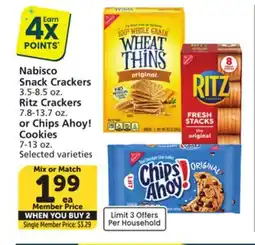Vons Nabisco Snack Crackers 3.5-8.5 oz. Ritz Crackers 7.8-13.7 oz. or Chips Ahoy! Cookies 7-13 oz offer
