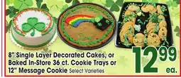 Jewel-Osco 8 Single Layer Decorated Cakes, or Baked In-Store 36 ct. Cookie Trays or 12 Message Cookie offer