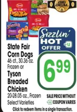 Jewel-Osco State Fair Corn Dogs 46 ct., 30.36 oz. Frozen or Tyson Breaded Chicken 20-28.05 oz offer