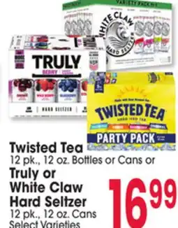 Jewel-Osco Twisted Tea 12 pk., 12 oz. Bottles or Cans, Truly or White Claw Hard Seltzer 12 pk., 12 oz. Cans offer