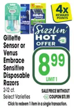 Jewel-Osco Gillette Sensor or Venus Embrace Sensitive Disposable Razors offer