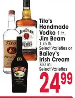 Jewel-Osco Tito's Handmade Vodka 1 ltr., Jim Beam 1.75 ltr or Bailey's Irish Cream offer