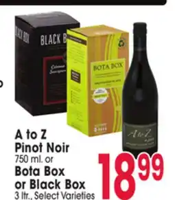 Jewel-Osco A to Z Pinot Noir 750 ml. or Bota Box or Black Box offer