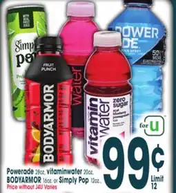 Jewel-Osco Powerade 28oz, 28oz, vitaminwater 20oz, BODYARMOR 16oz. or Simply Pop., 12oz offer