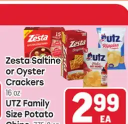 Tony’s Fresh Market Zesta Saltine or Oyster or Crackers 16 oz UTZ Family Size Potato Chips 7.75 - 8 oz offer
