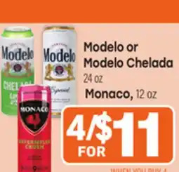 Tony’s Fresh Market Modelo or Modelo Chelada 24 oz, Monaco 12 oz offer