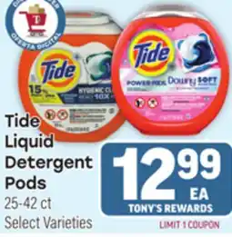 Tony’s Fresh Market Tide Liquid Detergent Ppods offer