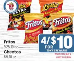 Tony’s Fresh Market Fritos 9.25-10oz Cheetos 6.5-10oz offer