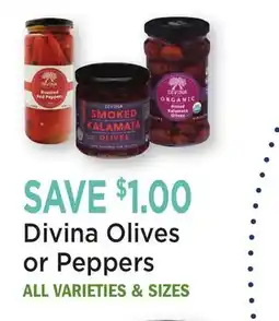 Heinen's Divina Olives or Peppers offer