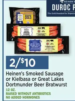 Heinen's Heinen's Smoked Sausage or Kielbasa or Great Lakes Dortmunder Beer Bratwurst offer