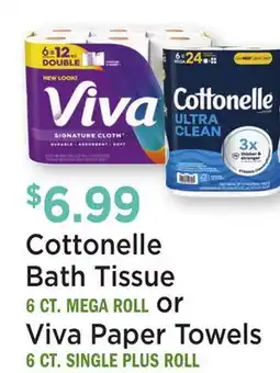 Heinen's Cottonelle Bath Tissue 6 CT. MEGA ROLL or Viva Paper Towels 6 CT. SINGLE PLUS ROLL offer