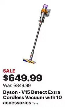 Best Buy Dyson - V15 Detect Extra Cordless Vacuum with 10 accessories - Yellow/Nickel offer