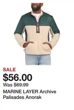 Marshalls MARINE LAYER Archive Palisades Anorak offer