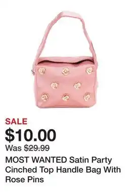 Marshalls MOST WANTED Satin Party Cinched Top Handle Bag With Rose Pins offer